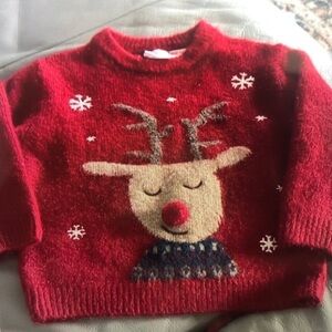 Red Reindeer Sweater with Snowflakes